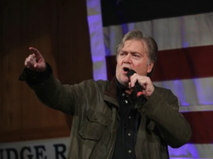 Former adviser to President Donald Trump and executive chairman of Breitbart News, Steve Bannon, speaks at a campaign event for Republican candidate for the U.S. Senate in Alabama Roy Moore on September 25, 2017 in Fairhope, Alabama. Moore is running in a primary runoff election against incumbent Luther Strange for …