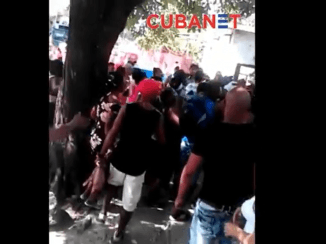 Protest against police brutality in Havana, Cuba, neighborhood after police beat a young man.