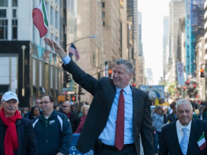 Mayor Bill de Blasio participates in the annual Columbus Day Parade on October 10, 2016 in