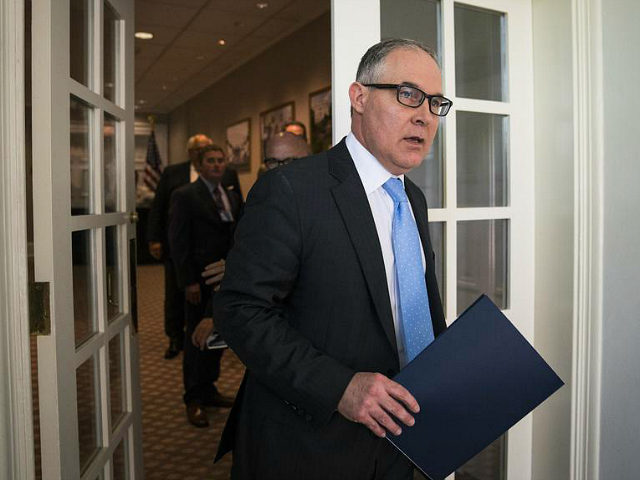 WASHINGTON, DC - SEPTEMBER 26: Environmental Protection Agency Administrator Scott Pruitt walks out before President Donald Trump and Spanish Prime Minister Mariano Rajoy arrive for a news conference in the Rose Garden at the White House in Washington, DC on Tuesday, Sept 26, 2017. (Photo by Jabin Botsford/The Washington Post …