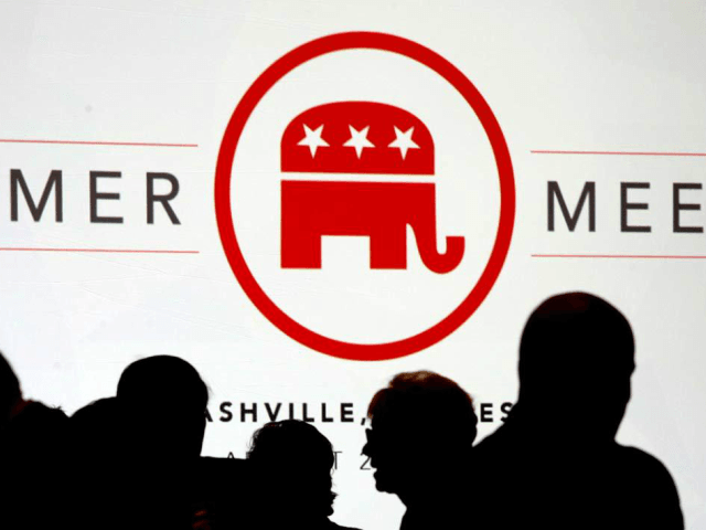 People talk before the start of the meeting of the standing committee on rules at the Republican National Committee summer meeting, Thursday, Aug. 24, 2017, in Nashville, Tenn. (AP Photo/Mark Humphrey)