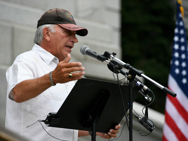 DENVER, CO - July 01: Former U.S. Congressman Tom Tancredo speaks during a pro-Donald Trum