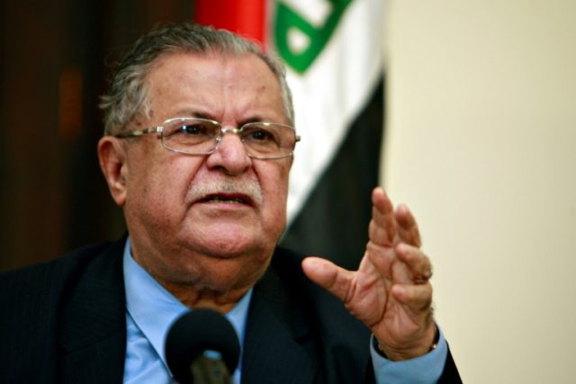 Ex-Iraqi president Jalal Talabani, shown here in Baghdad in 2009, has died in Germany