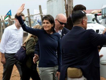 US Ambassador to the United Nations, Nikki Haley waves towards Internally Displaced People