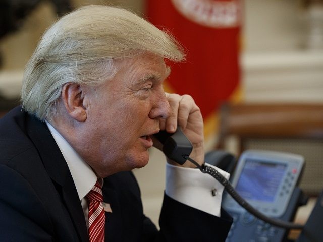 President Donald Trump on phone.