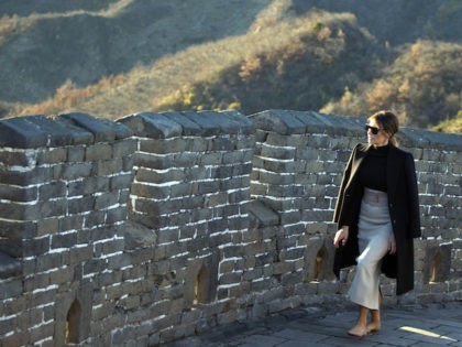 U.S. first lady Melania Trump walks along the Mutianyu Great Wall section n Beijing, China