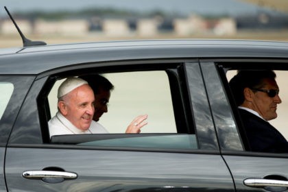 In this Sept. 22, 2015, file photo, Pope Francis waves from a Fiat 500L as his motorcade departs Andrews Air Force Base, Md. ,after being greeted by President Barack Obama and first lady Michelle Obama. One of the two Fiats used by Pope Francis during this visit to Philadelphia last …