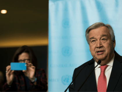 NEW YORK, NY - DECEMBER 12: Newly sworn-in Secretary General of the United Nations Antonio Guterres speaks to reporters at UN Headquarters, December 12, 2016 in New York City. Guterres will replace Ban Ki-moon of South Korea on January. (Photo by Drew Angerer/Getty Images)