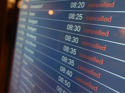 A departure board at the airport in Hamburg, northern Germany displays all flights as cancelled on February 14, 2013 due to a strike of security employees. AFP PHOTO / MALTE CHRISTIANS GERMANY OUT (Photo credit should read MALTE CHRISTIANS/AFP/Getty Images)
