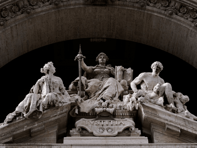 A picture shows a statue of Roman goddess Justitia at the Italian Supreme Court in downtow