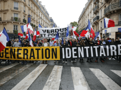 Protesters from far-right movement Generation Identitaire take part in a demonstration aga