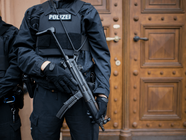 Police officers secure the courtroom of Celle, northern Germany, prior to the trial of the Iraqi jihadist Abu Walaa, accused of radicalising young men and running a jihadist network linked to the Berlin truck attacker, alongside four co-defendants accused of supporting IS, on September 26, 2017. Notorious hate preacher Abu …