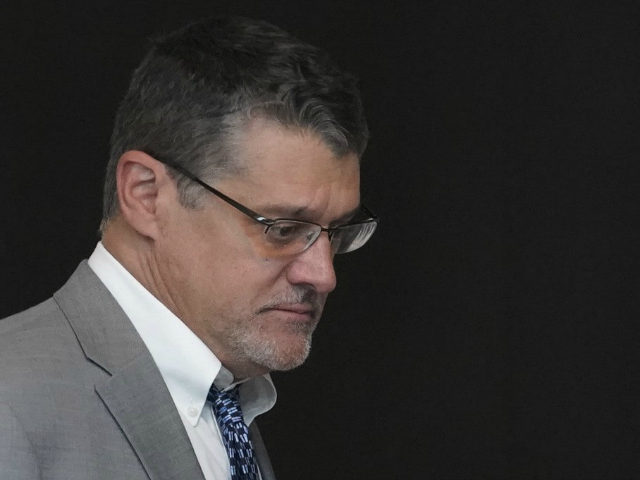 Glenn R. Simpson, former Wall Street Journal journalist and co-founder of the research firm Fusion GPS, during his arrival for a scheduled appearance before a closed House Intelligence Committee hearing on Capitol Hill in Washington, Tuesday, Nov. 14, 2017. (AP Photo/Pablo Martinez Monsivais)