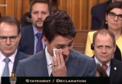 Justin Trudeau crying during LGBTQ2 apology