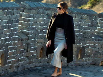 U.S. first lady Melania Trump walks along the Mutianyu Great Wall section in Beijing Frida