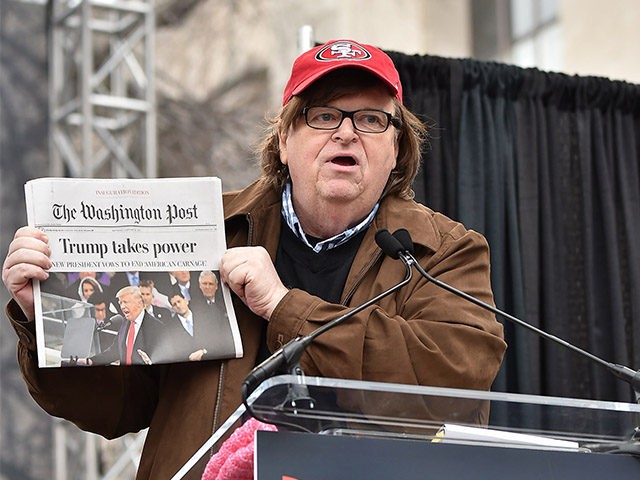 WASHINGTON, DC - JANUARY 21: Michael Moore speaks onstage during the Women's March on Wash