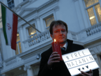 Richard Ratcliffe husband of imprisoned charity worker Nazanin Zaghari-Ratcliffe, poses for the media during an Amnesty International led vigil outside the Iranian Embassy in London, Monday, Jan. 16, 2017. Zaghari-Ratcliffe was jailed in Iran for five years in Sept. 2016 for allegedly plotting to topple the government in Tehran. (AP …
