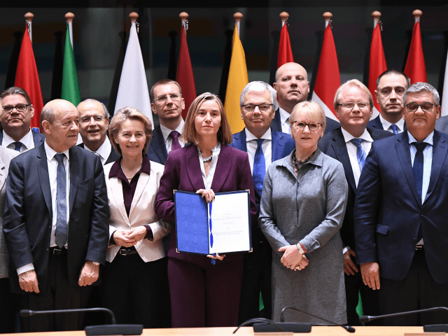 EU Foreign Policy Chief Federica Mogherini (C) pose with some …