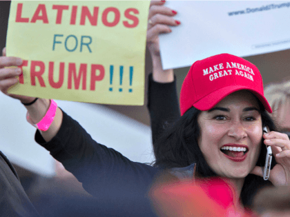 Woman-Latinos for Trump Sign