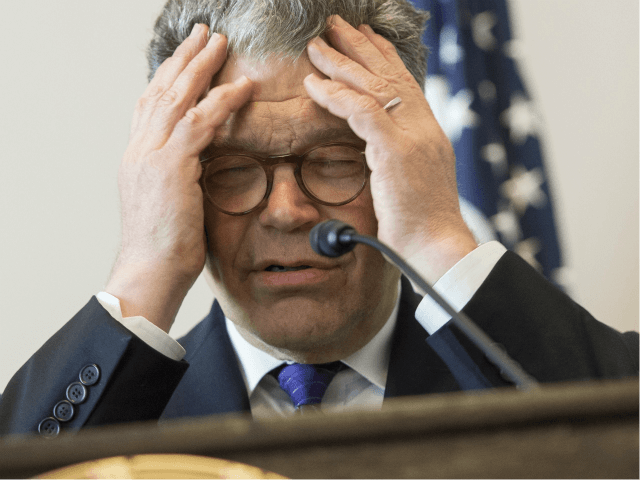 US Senator Al Franken, Democrat from Minnesota, speaks about net neutrality for the Internet during a discussion hosted by the Free Press Action Fund on Capitol Hill in Washington on July 8, 2014. AFP PHOTO / Saul LOEB (Photo credit should read SAUL LOEB/AFP/Getty Images)