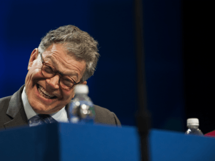 MINNEAPOLIS, MN - JULY 18: Sen. Al Franken (D-MN) reacts during Democratic Presidential candidate Hillary Clinton's speech at the Minneapolis Convention Center on July 18, 2016 in Minneapolis, Minnesota. Clinton addressed the annual American Federation of Teachers Convention. (Photo by Stephen Maturen/Getty Images)