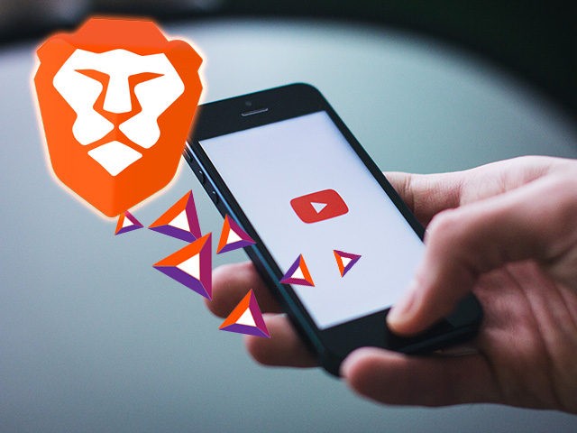 Brave Browser, the BAT (Basic Attention Token) currency, and a smartphone display the YouT