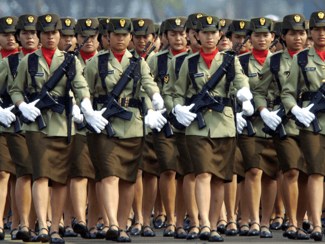 Indonesian Army women march in Jakarta. (BAY ISMOYO/AFP/Getty Images)