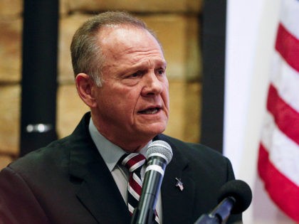 Former Alabama Chief Justice and U.S. Senate candidate Roy Moore speaks at an event at the