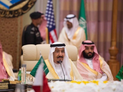 RIYADH, SAUDI ARABIA - MAY 21 : (----EDITORIAL USE ONLY MANDATORY CREDIT - 'BANDAR ALGALOUD / SAUDI ROYAL COUNCIL / HANDOUT' - NO MARKETING NO ADVERTISING CAMPAIGNS - DISTRIBUTED AS A SERVICE TO CLIENTS----) King of Saudi Arabia, Salman bin Abdulaziz Al Saud (C) attends the U.S. - Gulf Summit …