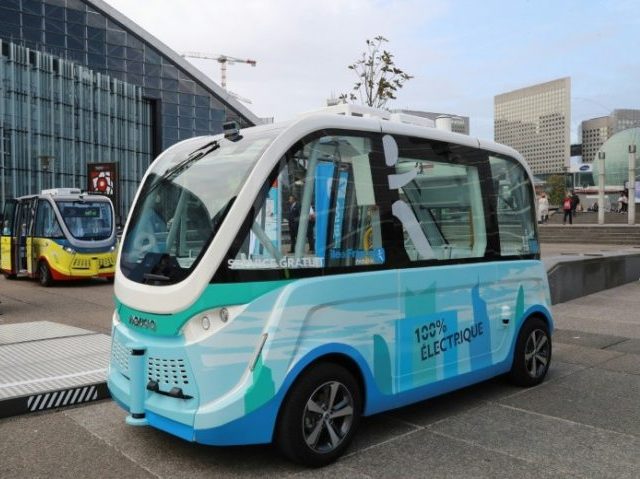 A self-driving shuttle, like the one pictured here, was involved in a minor bang-up with a