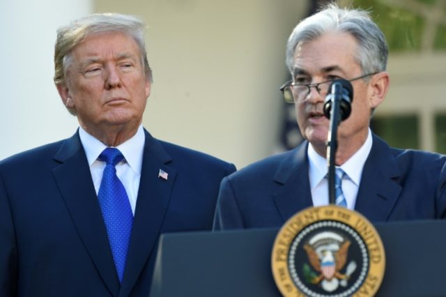 Jerome Powell (R) speaks after being nominated for Chairman of the Federal Reserve by US P