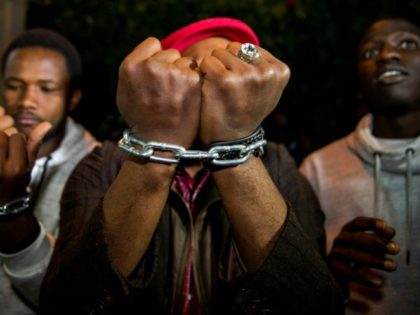 Images of slave auctions in Libya sparked protests in many countries, including this rally outside the Libyan embassy in Morocco