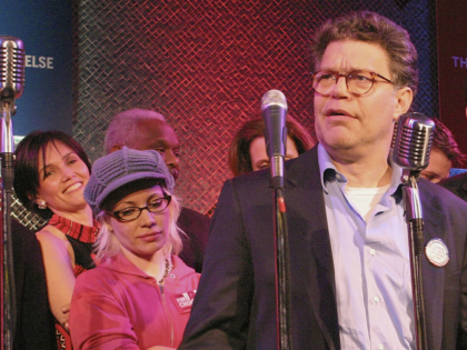 NEW YORK, NY - MARCH 30: (U.S. TABS AND HOLLYWOOD REPORTER OUT) Comedian Al Franken performs at the Air America Radio Launch Party on March 30, 2004 at the Maritime Hotel, in New York City. (Photo by Thos Robinson/Getty Images)