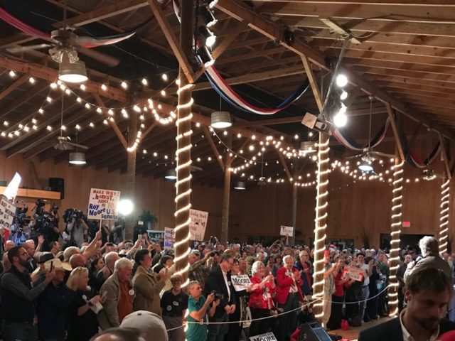 Breitbart executive chairman Steve Bannon greeted by rallygoers at Fairhope, AL event on 1