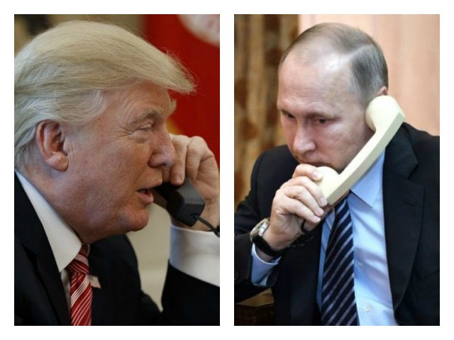 Collage of Trump on the phone and Putin on the phone