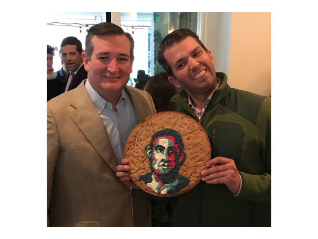 Donald Trump Jr. posted an Instagram photo of himself with Sen. Ted Cruz (R-TX) holding a cookie with a distorted image of former President Barack Obama’s face on it, and many writers are outraged over it.