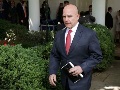 White House National Security Advisor H.R. McMaster walks into the Rose Garden before President Donald Trump announces his decision to pull out of the Paris climate agreement at the White House June 1, 2017 in Washington, DC. Trump pledged on the campaign trail to withdraw from the accord, which former …