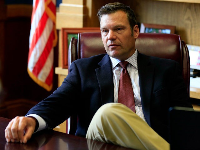 In this Wednesday, May 17, 2017 photo, Kansas Secretary of State Kris Kobach talks with a reporter in his office in Topeka, Kan. Kobach has been picked by President Donald J. Trump to help lead a new commission on election fraud. (AP Photo/Orlin Wagner)