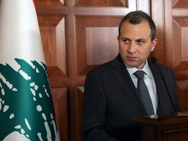 Lebanon's Foreign Minister Gebran Bassil looks on as he addresses a joint press conference