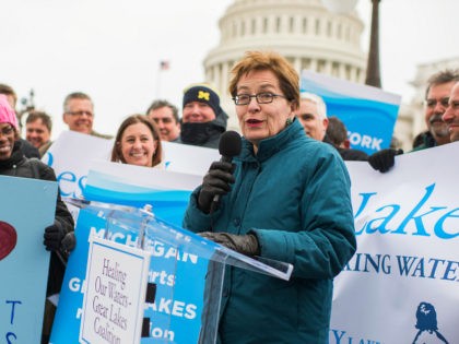 UNITED STATES - MARCH 15: Rep. Marcy Kaptur, D-Ohio, speaks during a rally at the Senate swamp with advocates for Great Lakes programs to encourage Congress to keep up levels of federal funding for restoration projects, March 15, 2017. (Photo By Tom Williams/CQ Roll Call)