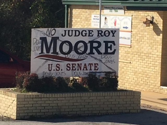 Roy Moore Sign Vandalized Outside Shelby Co, AL GOP HQ