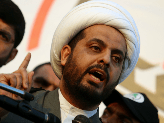 Sheikh Qais Al-Khazali, the Iraqi the secretary general of the Shiite group Asaib Ahl al-Haq (The League of the Righteous), speaks during a demonstration in the Iraqi mainly Shiite southern city of Basra on January 6, 2016 against the execution of prominent Shiite cleric Nimr al-Nimr by Saudi authorities in …