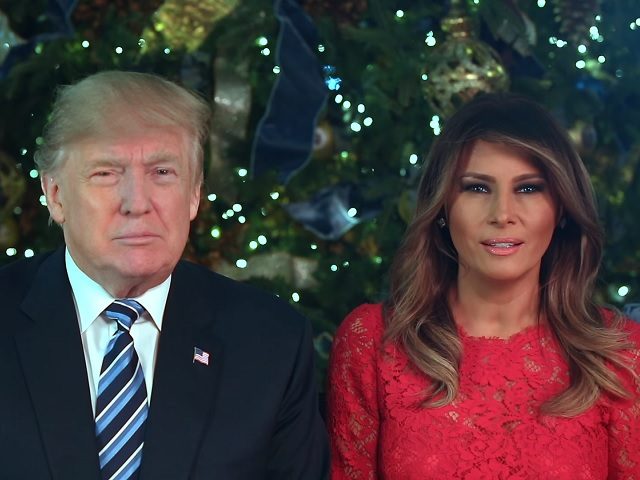 Donald and Melania Trump delivering a video message for Christmas 2017 from the White House.