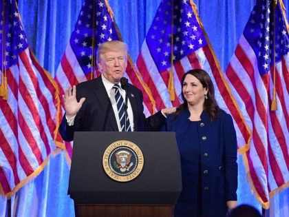 US President Donald Trump speaks after his introduction by RNC Chairwoman Ronna Romney McD