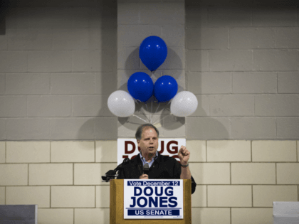 BIRMINGHAM, AL - NOVEMBER 18: Democratic candidate for U.S. Senate Doug Jones speaks at a fish fry campaign event at Ensley Park, November 18, 2017 in Birmingham, Alabama. Jones has moved ahead in the polls of his Republican opponent Roy Moore, whose campaign has been rocked by multiple allegations of …