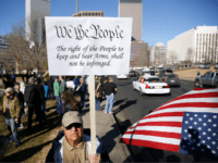 gun ownership Second Amendment DENVER, CO - JANUARY 9: Second Amendment activist Joseph Gabriele of Littleton, Colorado gathers with other activists in support of gun ownership on January 9, 2013 at the Colorado State Capitol in Denver, Colorado. Lawmakers are calling for tougher gun legislation after recent mass shootings at an Aurora, Colorado movie …