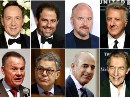 This combination photo shows, top row from left, Kevin Spacey, Brett Ratner, Louis C.K., Distin Hoffman, and bottom row from left, former Alabama Senate candidate Roy Moore, Sen. Al Franken, D-Minn., former "Today" morning co-host Matt Lauer and former "CBS This Morning" co-host Charlie Rose, all of whom have been …