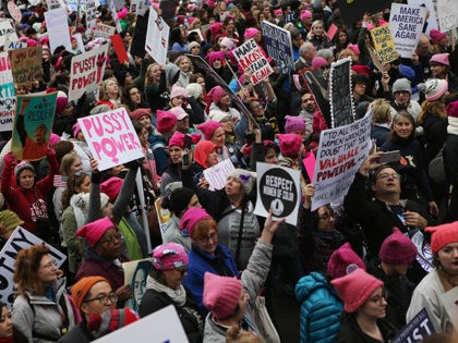 WASHINGTON, DC - JANUARY 21: Protesters march during the Women's March on Washington
