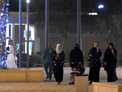 A general view taken on July 13, 2015 shows Saudi women walking in the restored historical