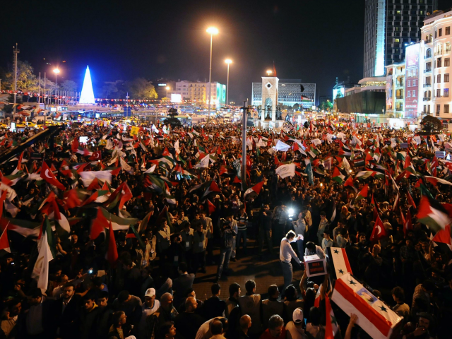 Thousands of pro-Palestinian activists and demonstrators march to the Taksim Square in Ist